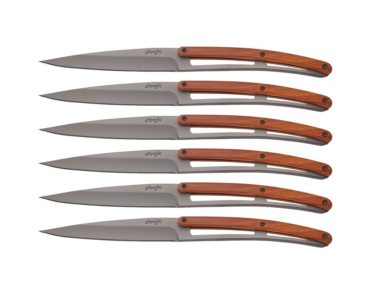 https://deejo.com.au/wp-content/uploads/2022/07/deejo-steak-knives-set6-titanium-finish-coralwood-serrated-2.jpg