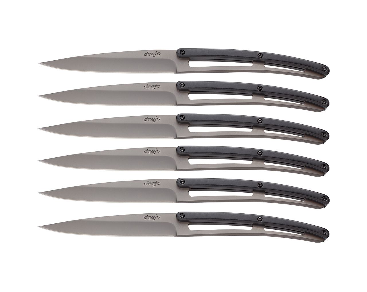 6 Deejo Steak Knives Serrated, Ebony Wood